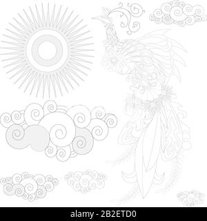 Livre de coloriage pour oiseaux de style ukrainien pour illustration vectorielle pour adultes. Coloration anti-stress pour adulte. Illustration de Vecteur