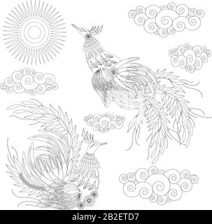 Livre de coloriage pour oiseaux de style ukrainien pour illustration vectorielle pour adultes. Coloration anti-stress pour adulte. Illustration de Vecteur