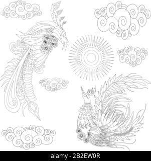 Livre de coloriage pour oiseaux de style ukrainien pour illustration vectorielle pour adultes. Coloration anti-stress pour adulte. Illustration de Vecteur