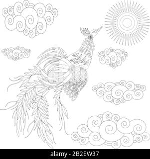 Livre de coloriage pour oiseaux de style ukrainien pour illustration vectorielle pour adultes. Coloration anti-stress pour adulte. Illustration de Vecteur