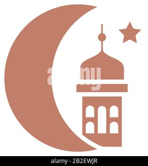 demi-lune avec mosquée islamique et étoile sur fond blanc, style silhouette, illustration vectorielle Illustration de Vecteur