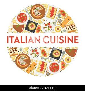 Menu de cuisine italienne, cuisine italienne, pizza et pâtes Illustration de Vecteur