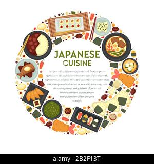Menu de cuisine japonaise, sushis et fruits de mer, cuisine japonaise Illustration de Vecteur