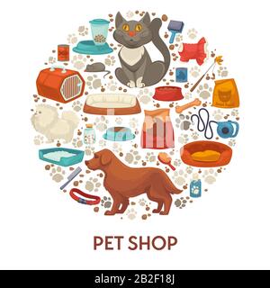 Modèle de bannière PET Shop avec accessoires de soin pour chien et chat Illustration de Vecteur
