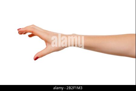 La main pose comme choisir quelque chose isolé sur blanc Banque D'Images