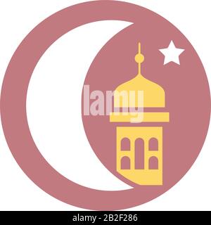 demi-lune avec mosquée islamique et étoile sur fond blanc, style bloc, illustration vectorielle Illustration de Vecteur