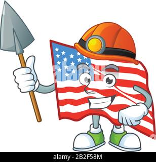 Design sympa et intelligent de personnage de dessin animé de drapeau de Miner USA Illustration de Vecteur