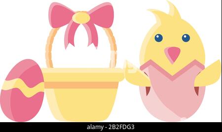 poussin avec oeuf de pâques sur fond blanc illustration vectorielle Illustration de Vecteur