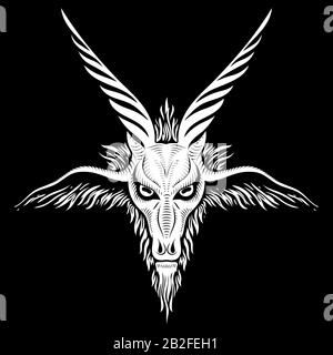 Le pentagramme, le signe de Lucifer. La tête d'un Goat corné. Sigil de Baphomet Illustration de Vecteur