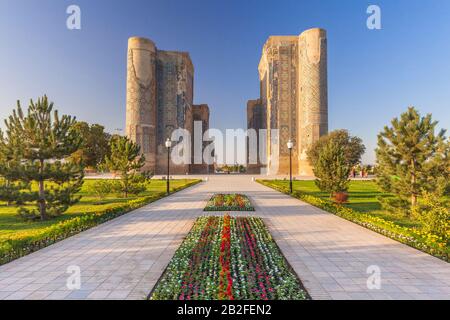 Palais AK Saray, le matin, Shahrisabz, ou Shakhrisabz, région de Qashqadaryo, Ouzbékistan, Asie centrale, Asie Banque D'Images