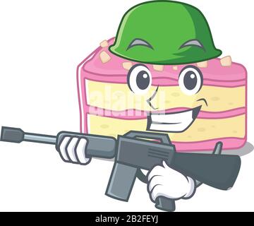 Une photo mignonne de gâteau de tranche de fraise armée avec mitrailleuse Illustration de Vecteur