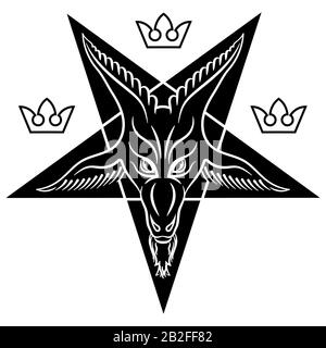 Le pentagramme, le signe de Lucifer. La tête d'un Goat corné dans un pentagramme. Sigil de Baphomet Illustration de Vecteur