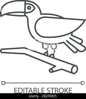 Icône linéaire parfaite Toucan pixel. Oiseau exotique. La faune brésilienne. Faune. Birdie tropical. Ornithologie. Animal sauvage d'Amérique du Sud. Illustration de Vecteur