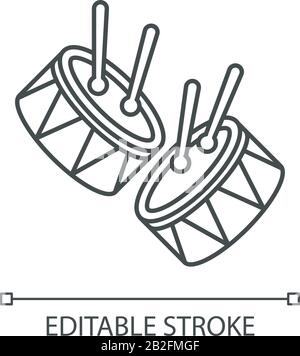 Batterie avec des pilons pixel icône linéaire parfaite. Instrument de musique. Carnaval brésilien. Samba. Illustration personnalisable en ligne fine. Symbole de contour Illustration de Vecteur