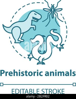 Icône de concept d'animaux préhistoriques. Recherche paléontologique. Étude des animaux éteints et mythique. Théorie de l'évolution vecteur isolé contour RVB Illustration de Vecteur