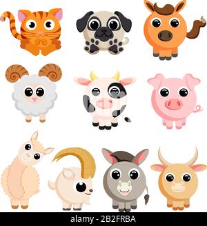 animaux domestiques set vecteur. Personnages de dessin animé. Illustration du brut vectoriel plat sur fond blanc Illustration de Vecteur