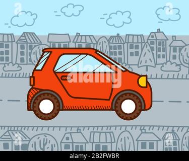 Micro-voiture dans la ville. Véhicule urbain Illustration de Vecteur