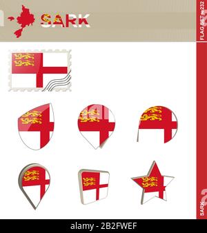 Ensemble De Drapeaux Sark, Jeu De Drapeaux N° 232. Vecteur. Illustration de Vecteur