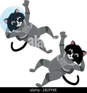 Chats cosmonautes. Design pour des vacances, cartes postales, vêtements, articles de papeterie. Illustrations pour enfants. Illustration de Vecteur