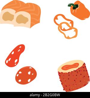 Objets vectoriels lumineux orange. Nourriture. Conception du menu. Illustrations pour enfants. Illustration de Vecteur