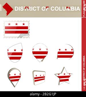 Ensemble de drapeaux du district de Columbia, état des États-Unis, ensemble de drapeaux n° 289. Vecteur. Illustration de Vecteur