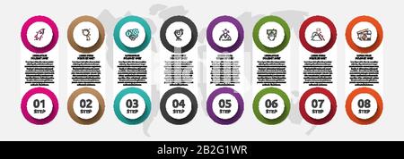 Infographies du cercle du modèle vectoriel. Concept d'entreprise avec 8 options et étiquettes. Huit étapes pour le graphique, les diagrammes, le diaporama Illustration de Vecteur