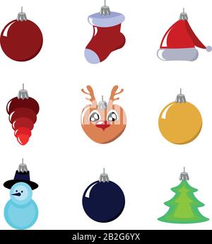 Jeu de jouets de Noël. Balles et chiffres multicolores. Décor pour la fête. Conception pour affiches, bannières, dépliants. Illustration de Vecteur