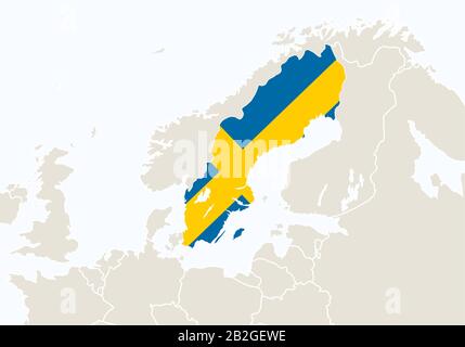 L'Europe avec la carte de la Suède en surbrillance. Illustration Vectorielle. Illustration de Vecteur