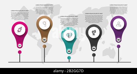 Infographies du cercle du modèle vectoriel. Concept commercial avec 5 options et étiquettes. Cinq étapes pour le graphique, les diagrammes, le diaporama Illustration de Vecteur