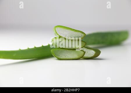 L'aloe vera feuille frais isolé sur fond blanc Banque D'Images