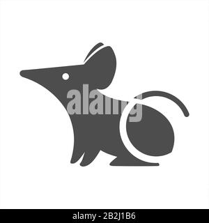 Image Stylisée D'Un Rat Ou D'Une Souris. Icône Élégante En Noir Et Blanc, Logo Sous Forme De Souris Ou De Rat. Image Vectorielle Plate Isolée Sur Fond Blanc. Sy Illustration de Vecteur