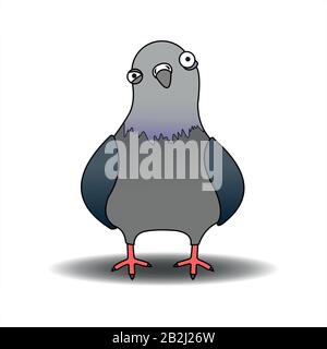 Pigeon, Oiseau De Ville. Caricature Pigeon Drôle Avec Un Look Suspect. Pigeon fou. Illustration Vectorielle Isolée Sur Un Arrière-Plan Blanc. Illustration de Vecteur