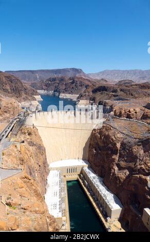Le barrage Hoover construit entre 1931 et 1936 sur le fleuve Colorado entre le Nevada et le Colorado, aux États-Unis d'Amérique. Banque D'Images