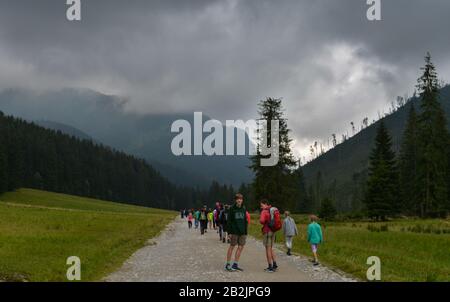 Wanderer, Bergalm, Dolina Koscieliska, Hohe Tatra, Polen Banque D'Images