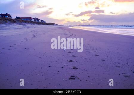 Coucher de soleil sur la côte belge de l'Atlantique, Knokke-Heist Banque D'Images