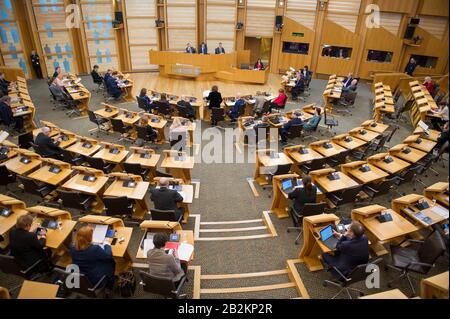 Édimbourg, Royaume-Uni. 3 mars 2020. Photo : Jeane Freeman MSP - Ministre de la Santé et du Sport du Cabinet. Déclaration ministérielle du ministre de la Santé, Jeane Freeman MSP sur l'état du coronovirus et la volonté de l'Écosse d'atténuer la propagation du virus à travers l'Écosse. Scènes du Parlement écossais à Holyrood, Édimbourg. Crédit : Colin Fisher/Alay Live News Banque D'Images