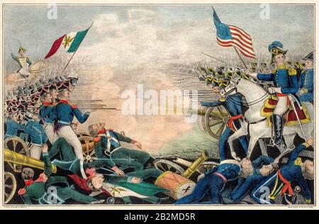 Major général Zachary Taylor à la bataille de Buena Vista, 22–23 février 1847, (bataille d'Angostura), guerre Mexico-américaine (1846-1848), imprimer 1847 Banque D'Images