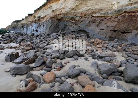 Les défenses maritimes de la plage de Happisburgh, village de Happisburgh, côte nord de Norfolk, Angleterre, Royaume-Uni Banque D'Images