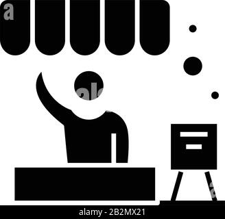 Icône noire de marché, illustration de concept, symbole plat vectoriel, signe glyphe. Illustration de Vecteur
