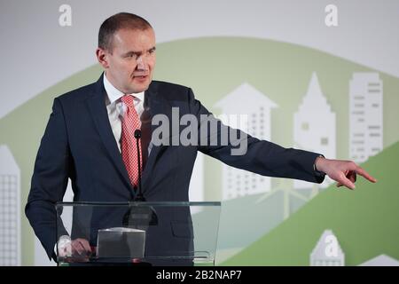 Varsovie, Mazovian, Pologne. 3 mars 2020. Participation Du Président De La Pologne Andrzej Duda Et Du Président De L'Islande Guoni Th. Johannesson Dans La Conférence Ouverture Du Programme Environnement, Energie Et Changement Climatique Dans Le Cadre De La 3ème Édition Des Fonds Norvégiens Et De L'Eee En Poland.in Photo: Guoni Th. Johannesson Credit: Hubert Mathis/Zuma Wire/Alay Live News Banque D'Images