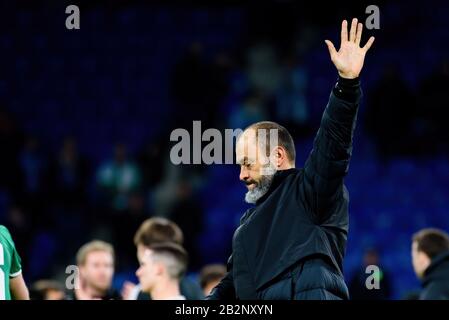 Barcelone - 27 FÉVRIER : l'entraîneur Nuno Espirito Santo au match De l'Uefa Europa League entre le RCD Espanyol et Wolverhampton Wanderers au stade RCDE Banque D'Images