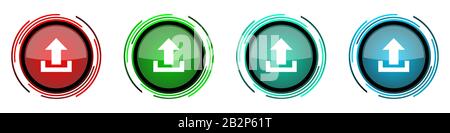 Téléchargez des icônes vectorielles brillantes rondes, un ensemble de boutons pour webdesign, Internet et les applications de téléphone mobile dans quatre options de couleurs isolées sur fond blanc Illustration de Vecteur