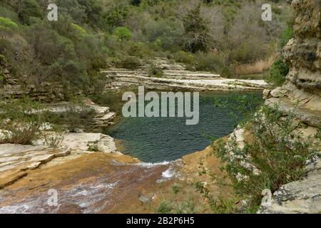 Teich, Fluss, Schlucht, Cavagrande del Cassibile, sicilia, Italie Banque D'Images