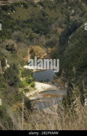 Teiche, Fluss, Schlucht, Cavagrande del Cassibile, sicilia, Italie Banque D'Images