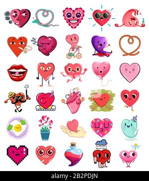 Collection d'autocollants et de badges à motif coeurs mignons Illustration de Vecteur