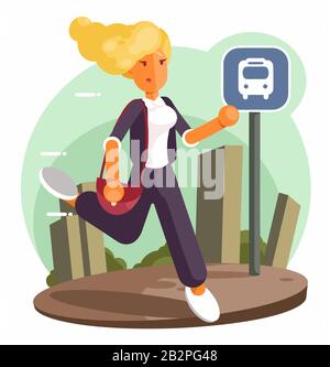 Femme d'affaires courir et se dépêcher. Illustration de style conception plate Illustration de Vecteur