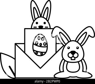 lapins de pâques avec une enveloppe sur fond blanc illustration vectorielle Illustration de Vecteur