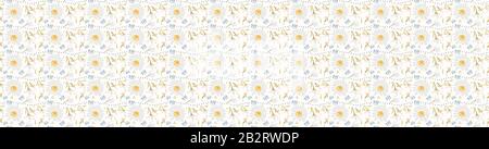 Arrière-plan à motif marguerites et fleurs sauvages à motif fleuri vectoriel camomille. Fleur de margerite naïve motif sans couture sur blanc. Feuilles délicates sextile tiré à la main. Ressort Illustration de Vecteur
