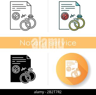 Icône divorce. Fin formelle du mariage. Séparation légale. Dissolution du mariage. Cassez. Services de notaire. Apostille et légalisation. Linéaire noir et Illustration de Vecteur