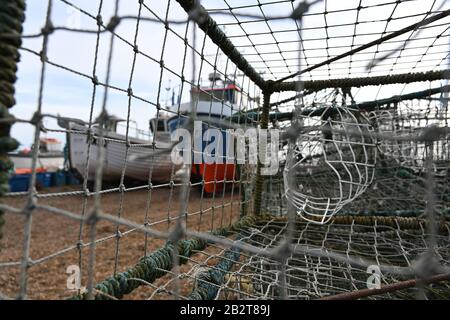 Petite industrie de pêche indépendante unique, le Stade, à Hastings, en Angleterre Banque D'Images